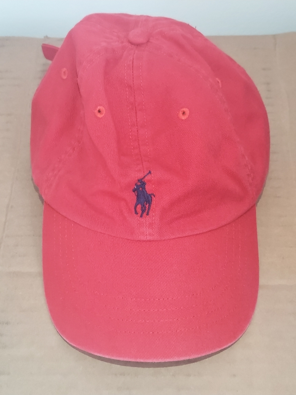 Ralph Lauren Kids Coral-Red Polo Cap with Navy Logo